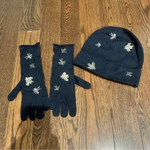 {& Other Stories} Wool Knit Hat and Glove Set with Beaded Dove, OS